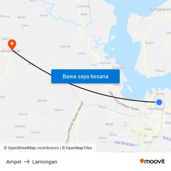 Ampel to Lamongan map
