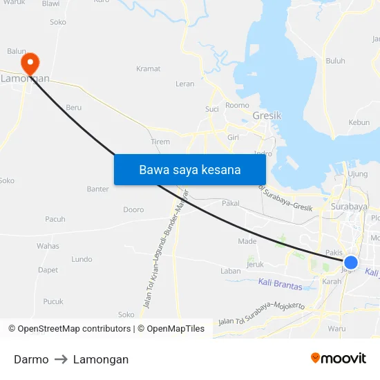 Darmo to Lamongan map
