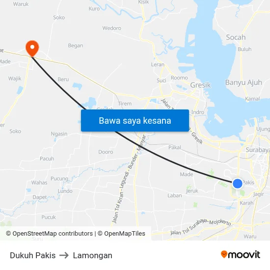 Dukuh Pakis to Lamongan map