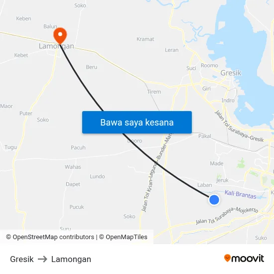 Gresik to Lamongan map