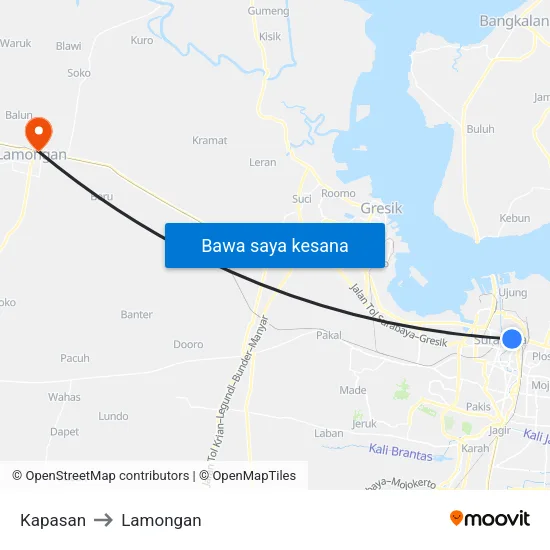 Kapasan to Lamongan map