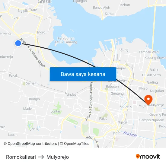 Romokalisari to Mulyorejo map