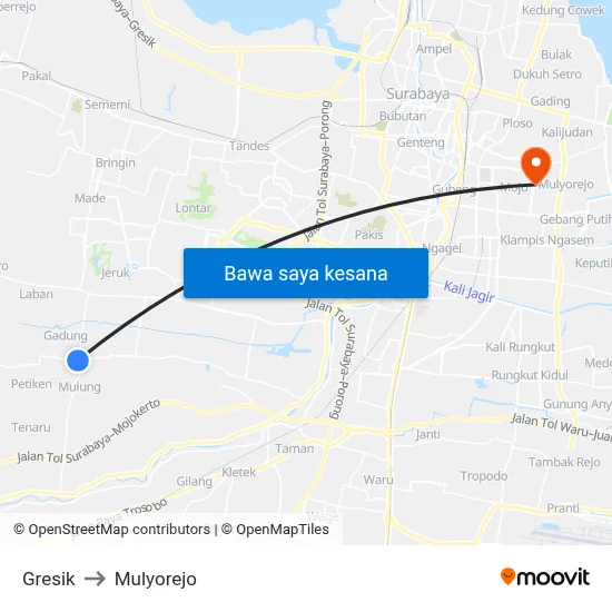 Gresik to Mulyorejo map