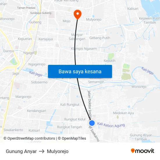 Gunung Anyar to Mulyorejo map
