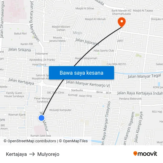 Kertajaya to Mulyorejo map