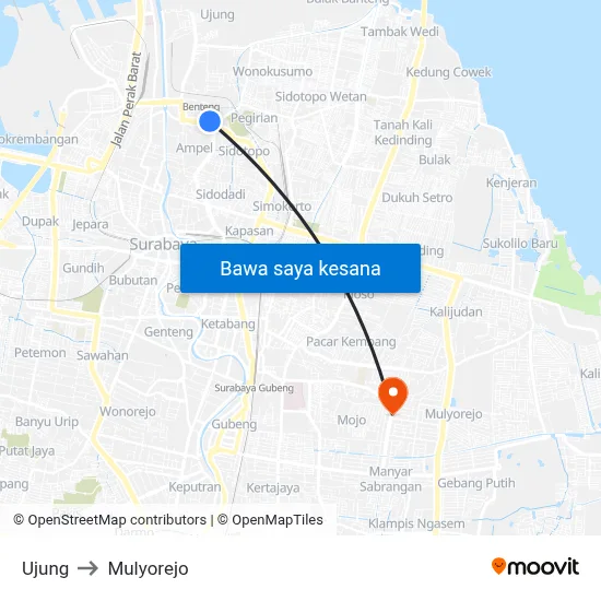 Ujung to Mulyorejo map