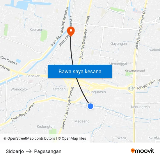 Sidoarjo to Pagesangan map
