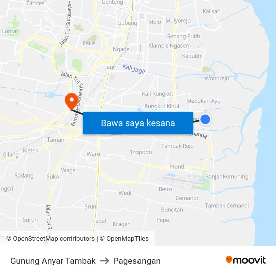 Gunung Anyar Tambak to Pagesangan map