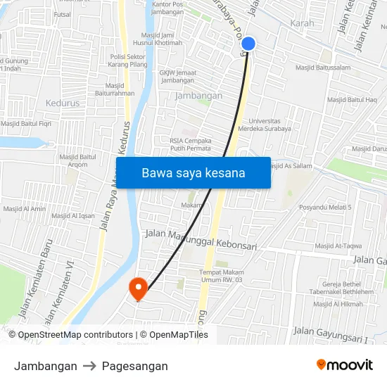 Jambangan to Pagesangan map