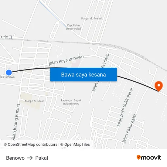 Benowo to Pakal map