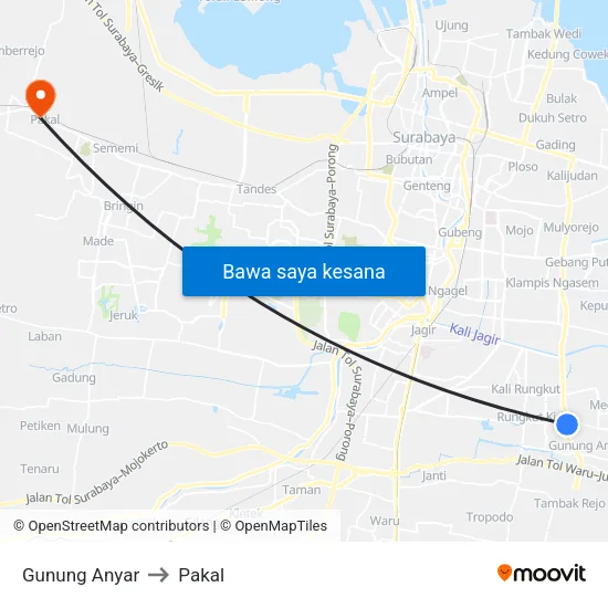 Gunung Anyar to Pakal map
