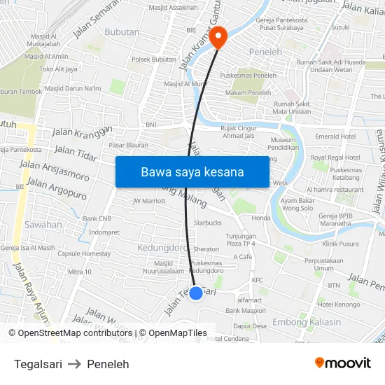 Tegalsari to Peneleh map