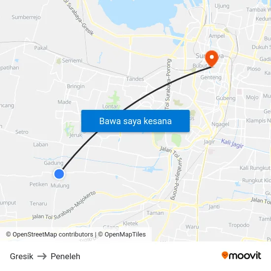 Gresik to Peneleh map
