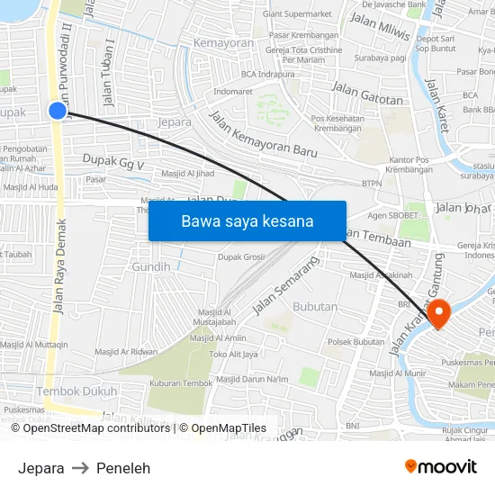 Jepara to Peneleh map