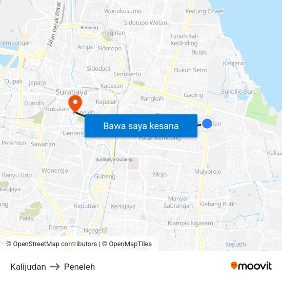Kalijudan to Peneleh map