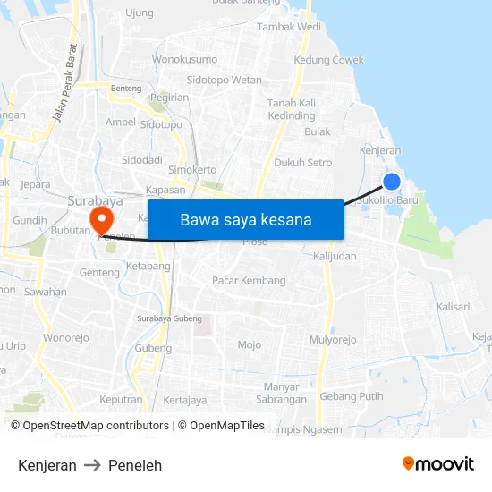 Kenjeran to Peneleh map