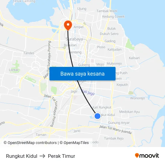 Rungkut Kidul to Perak Timur map