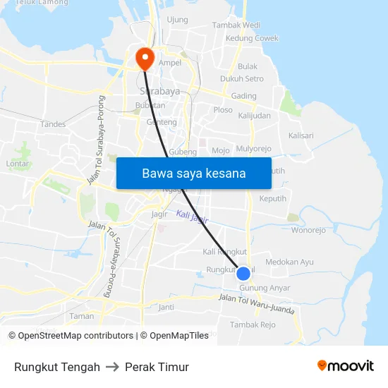 Rungkut Tengah to Perak Timur map