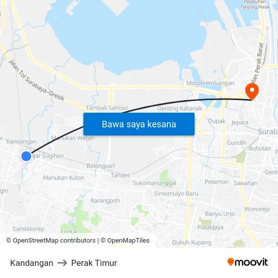 Kandangan to Perak Timur map