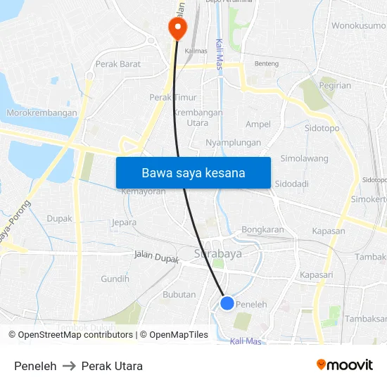 Peneleh to Perak Utara map