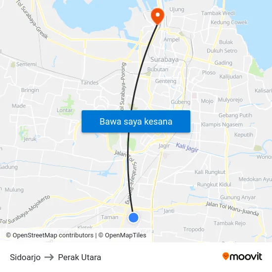 Sidoarjo to Perak Utara map