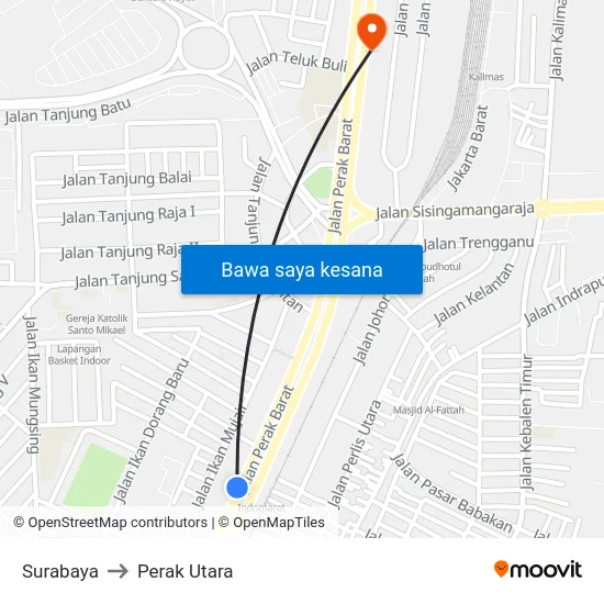 Surabaya to Perak Utara map