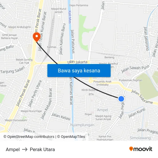 Ampel to Perak Utara map
