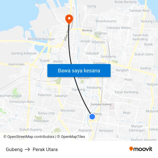 Gubeng to Perak Utara map