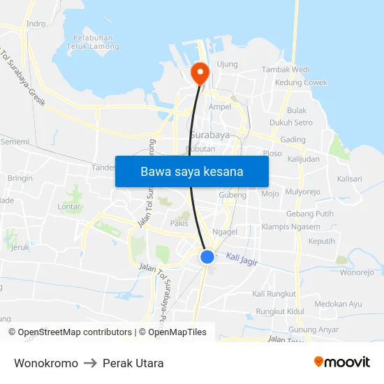 Wonokromo to Perak Utara map