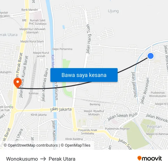 Wonokusumo to Perak Utara map