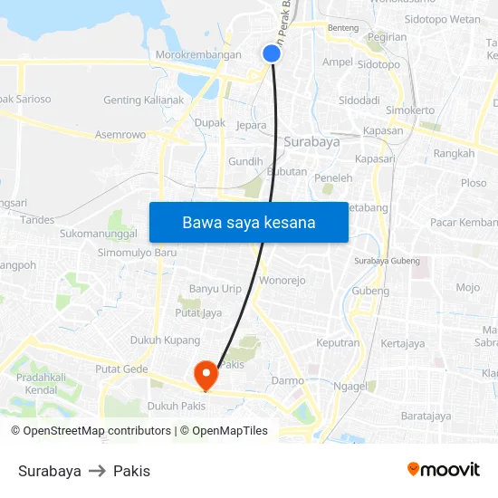 Surabaya to Pakis map