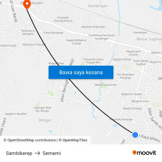Sambikerep to Sememi map