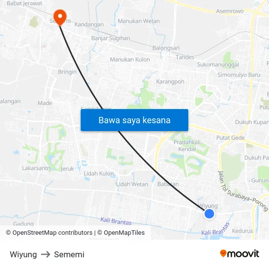 Wiyung to Sememi map