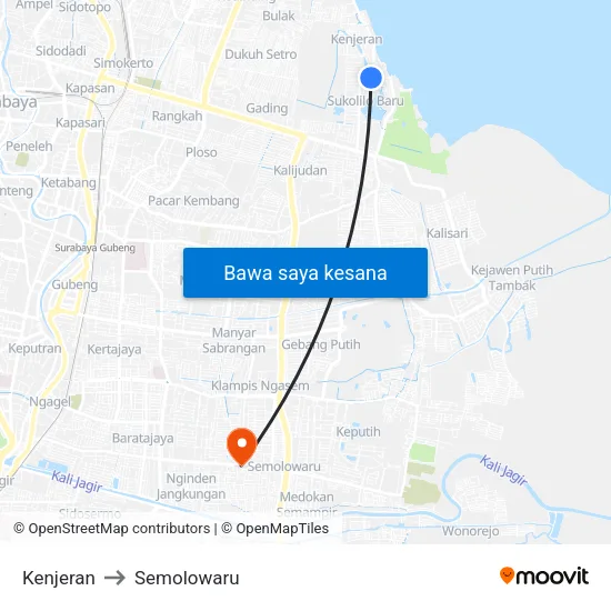 Kenjeran to Semolowaru map