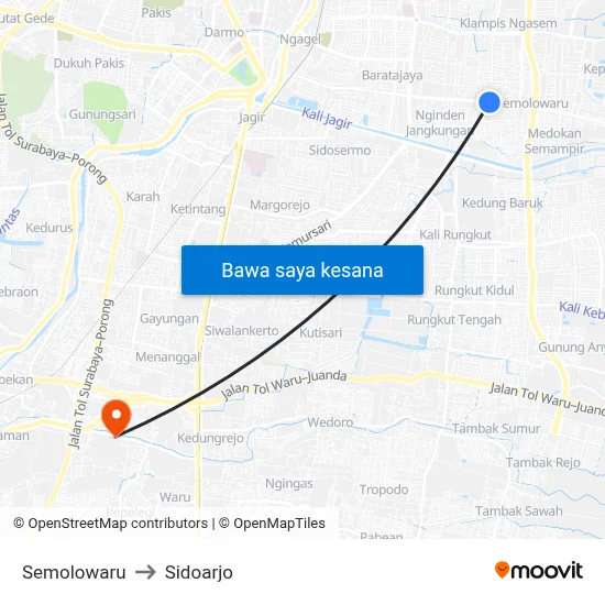 Semolowaru to Sidoarjo map