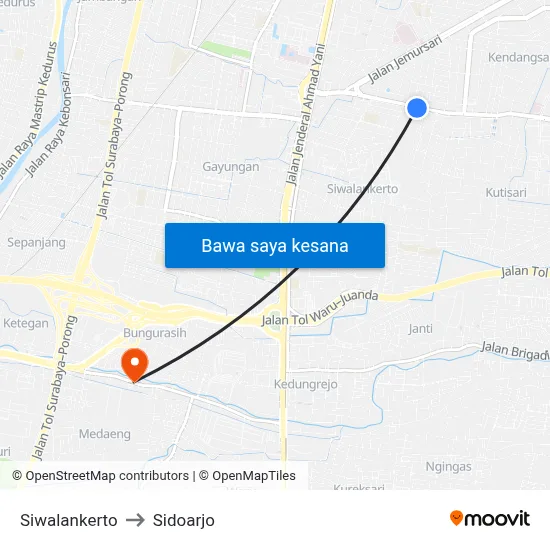 Siwalankerto to Sidoarjo map