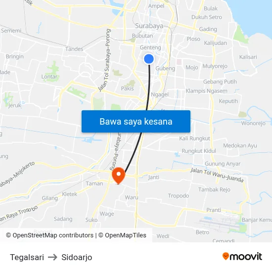 Tegalsari to Sidoarjo map