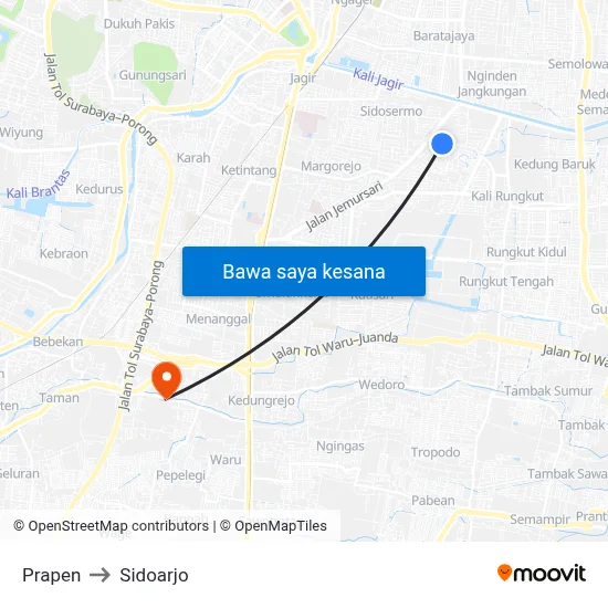 Prapen to Sidoarjo map