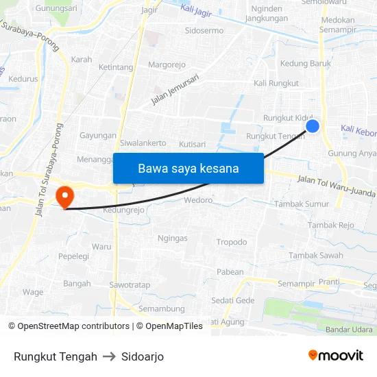 Rungkut Tengah to Sidoarjo map