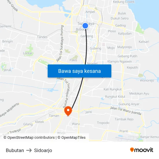 Bubutan to Sidoarjo map