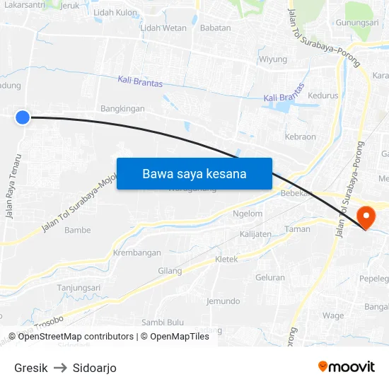 Gresik to Sidoarjo map