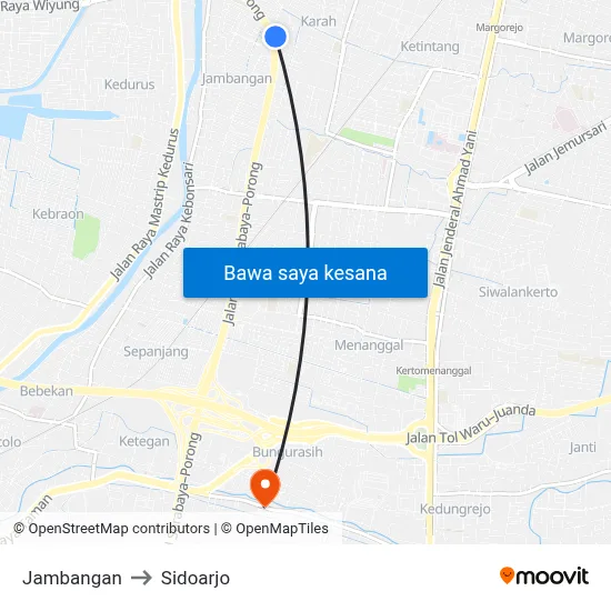 Jambangan to Sidoarjo map