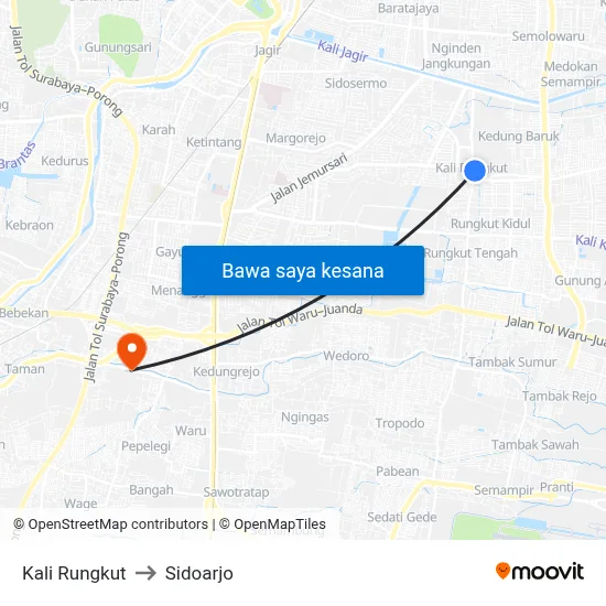Kali Rungkut to Sidoarjo map
