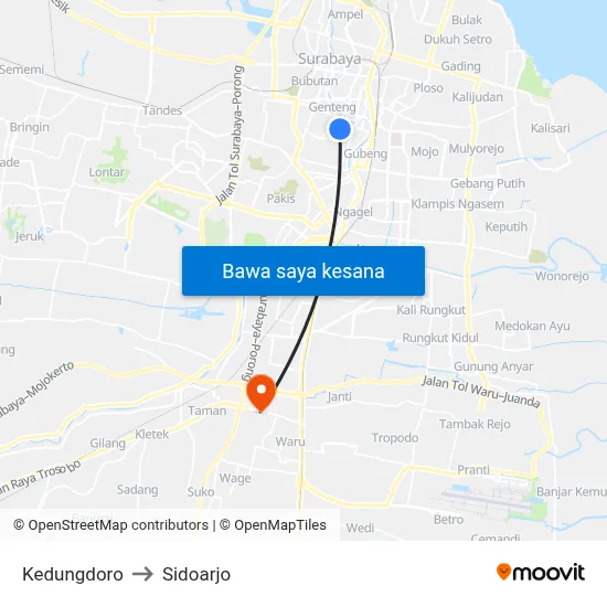 Kedungdoro to Sidoarjo map
