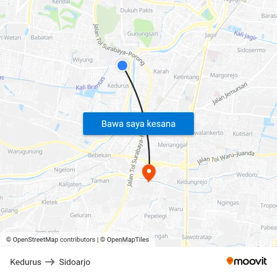 Kedurus to Sidoarjo map