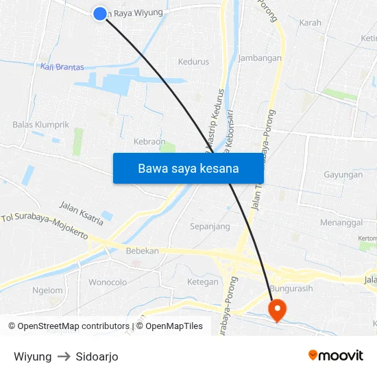 Wiyung to Sidoarjo map