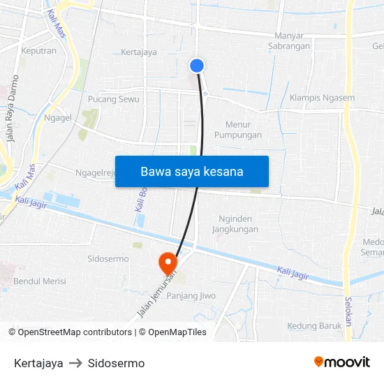 Kertajaya to Sidosermo map