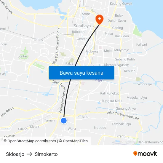 Sidoarjo to Simokerto map