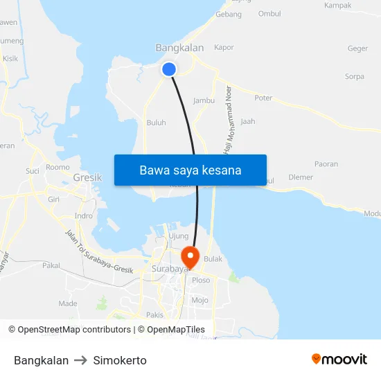Bangkalan to Simokerto map