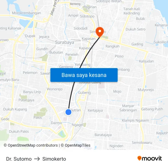 Dr. Sutomo to Simokerto map